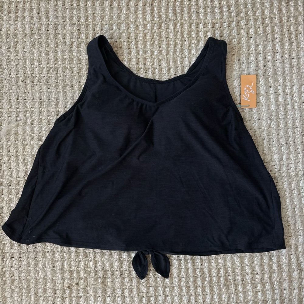 Kona Sol Black Tie-Front Tank Top